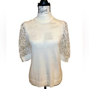 Catherine Malandrino White Sweater Sheer Short Sleeves Size M